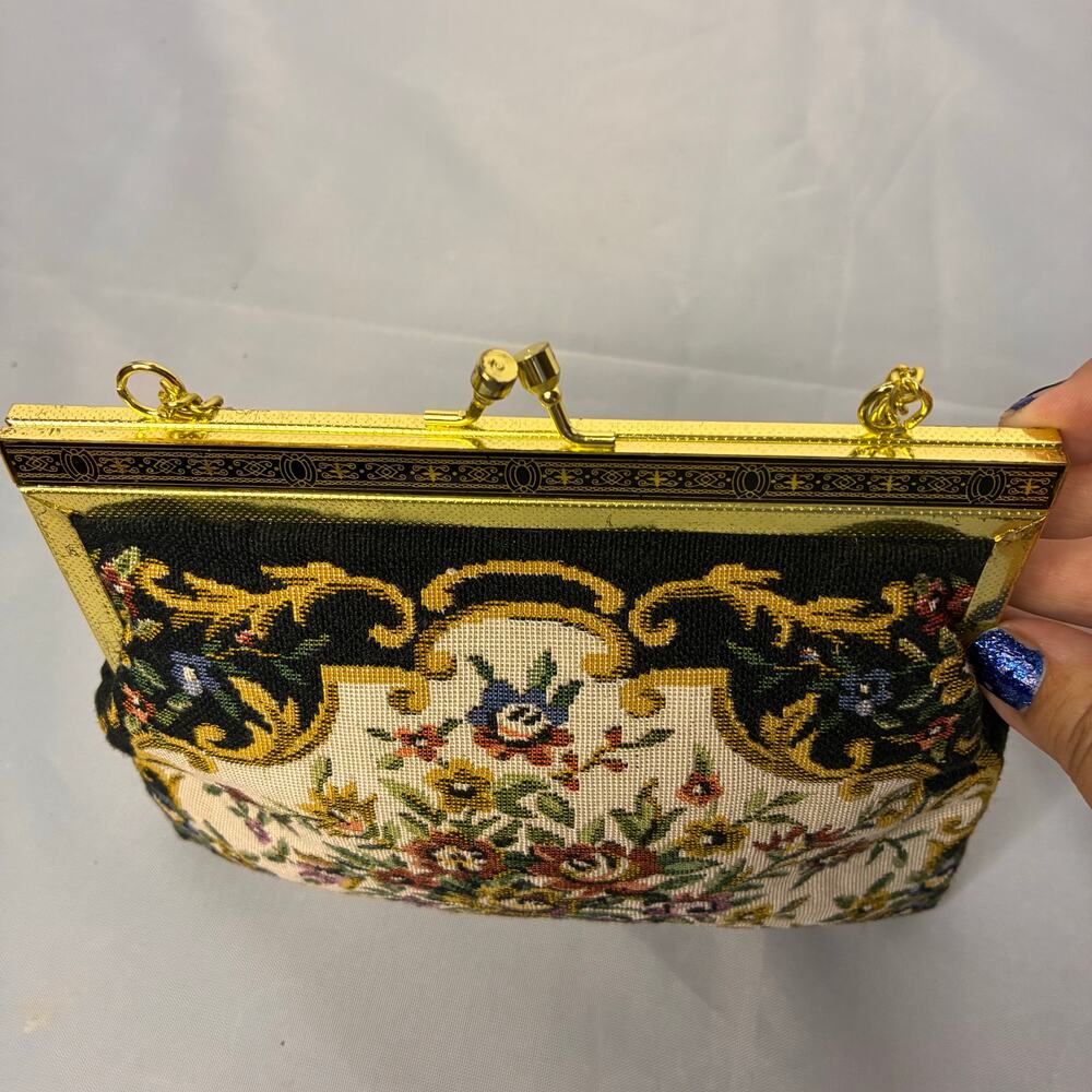 Vintage Embroidered Victorian Floral Chain Tapestry Handbag Small Purse Regency - Picture 4 of 9